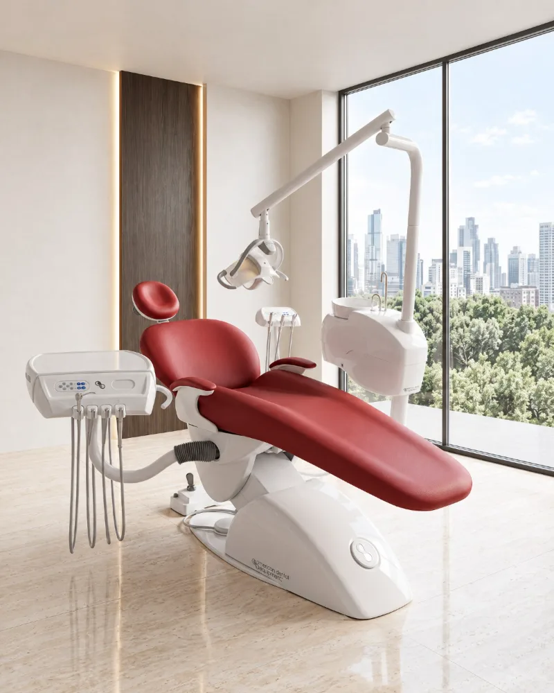 Unidad odontológica AD Diamond 750 de American Dental en un consultorio, vista de tres cuartos
