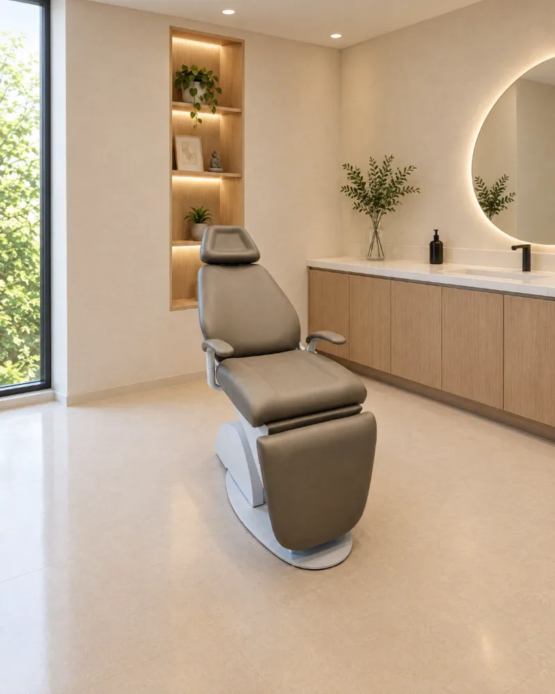 Unidad odontológica AD Smart M de American Dental en un consultorio, vista de tres cuartos